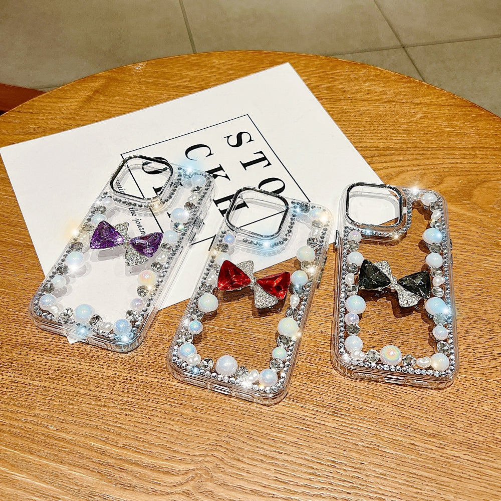 3D Bow Pearl Border Transparent Phone Case