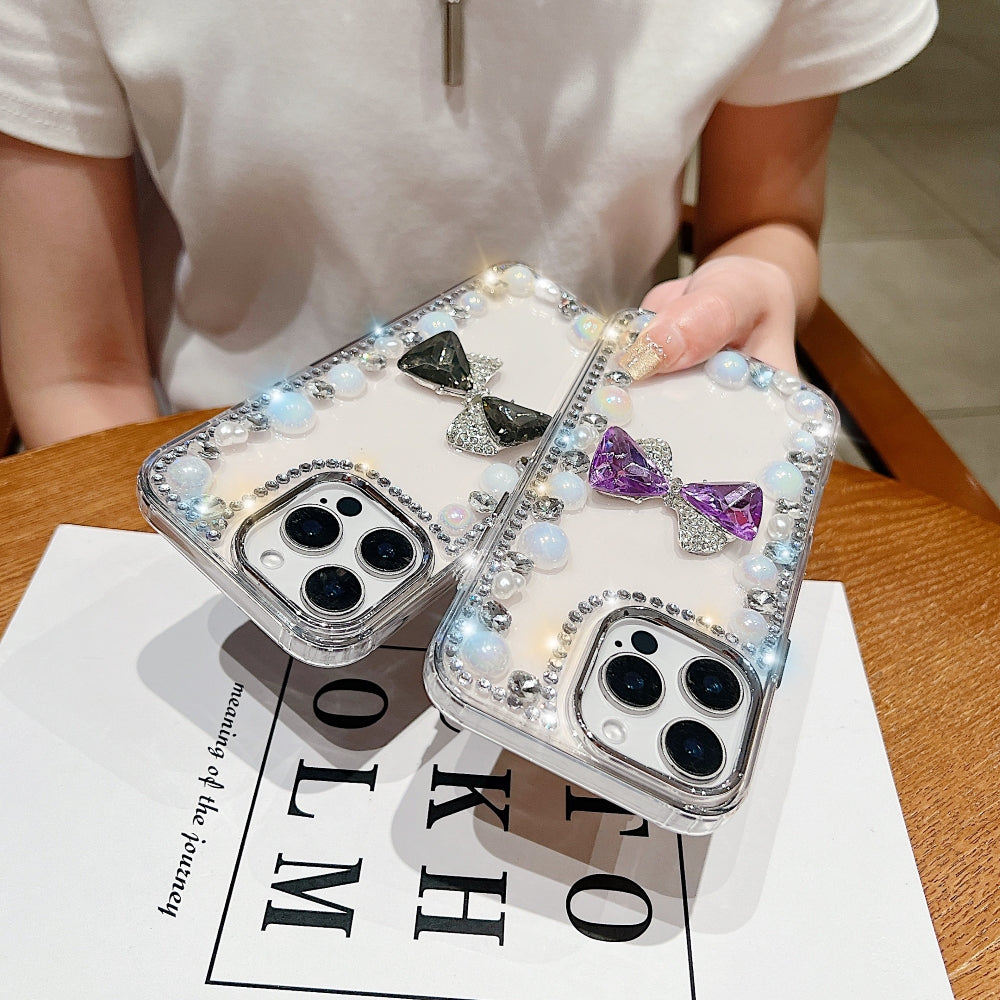 3D Bow Pearl Border Transparent Phone Case