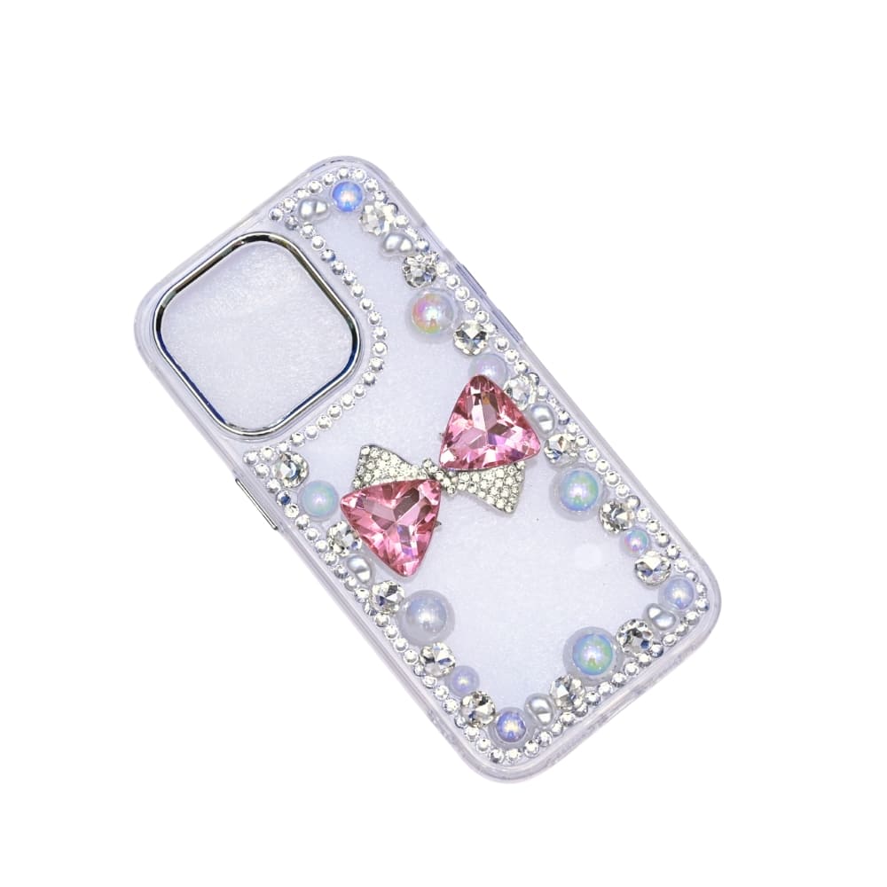 3D Bow Pearl Border Transparent Phone Case