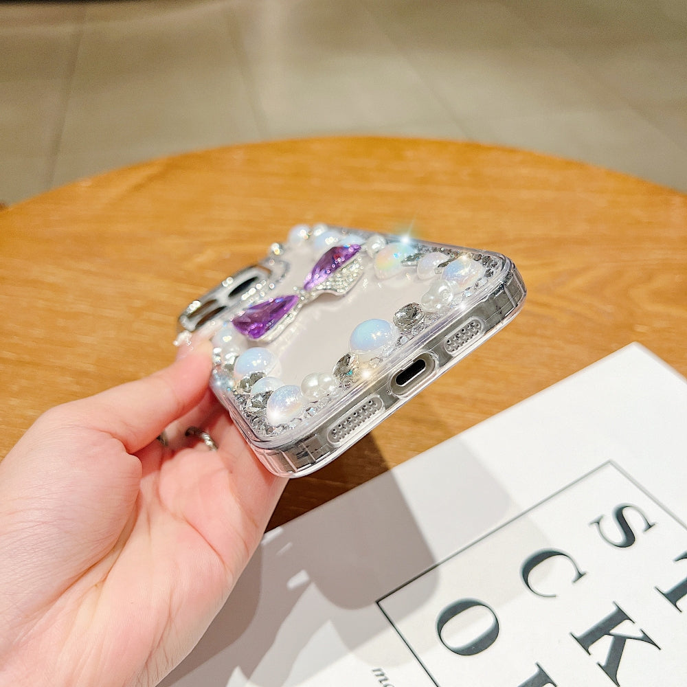 3D Bow Pearl Border Transparent Phone Case