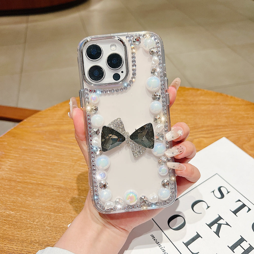 3D Bow Pearl Border Transparent Phone Case