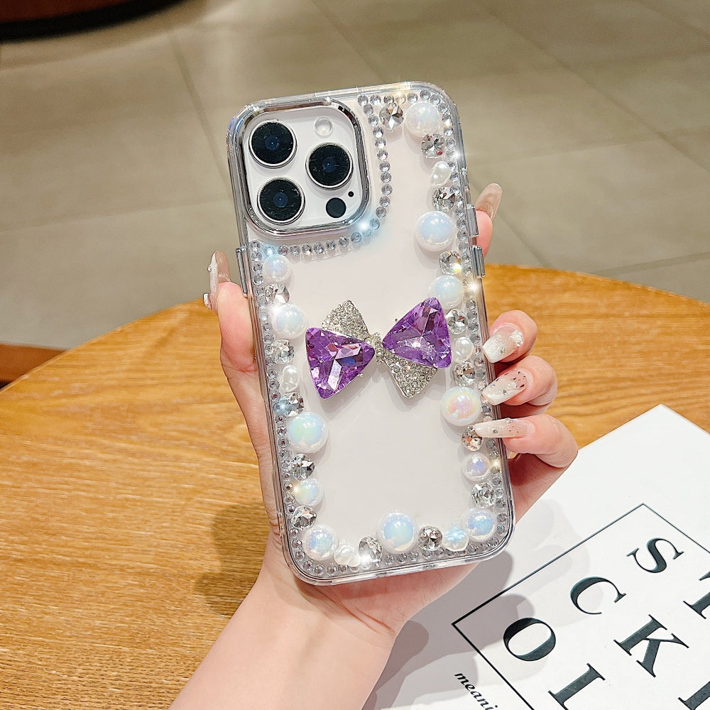 3D Bow Pearl Border Transparent Phone Case