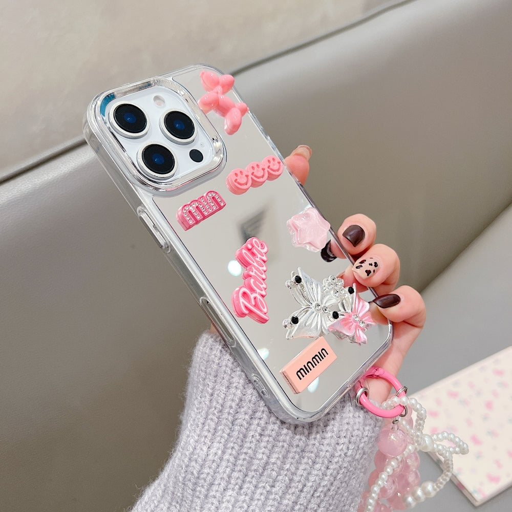 3D Creative Toy Graphic Mirror Phone Case With Bracelet