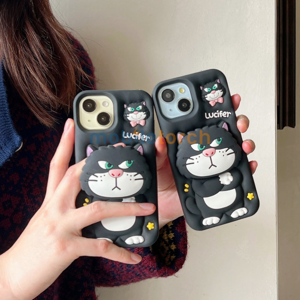 3D Cute Cat Holder Silicone Soft Phone Case - iPhone 15 Pro Max