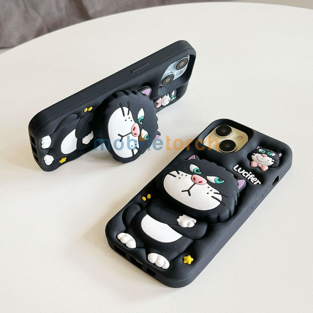 3D Cute Cat Holder Silicone Soft Phone Case - iPhone 15 Pro Max