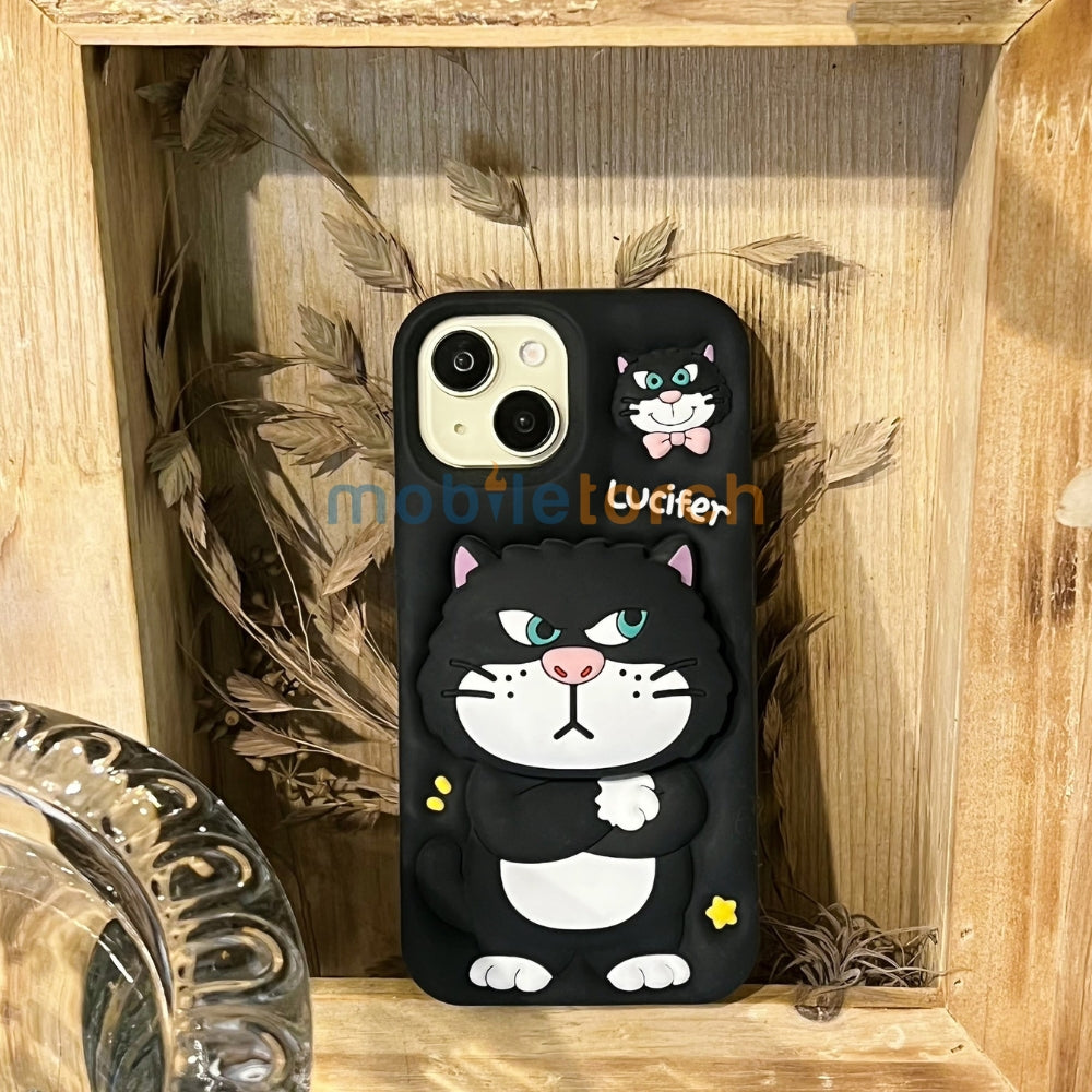 3D Cute Cat Holder Silicone Soft Phone Case - iPhone 15 Pro Max