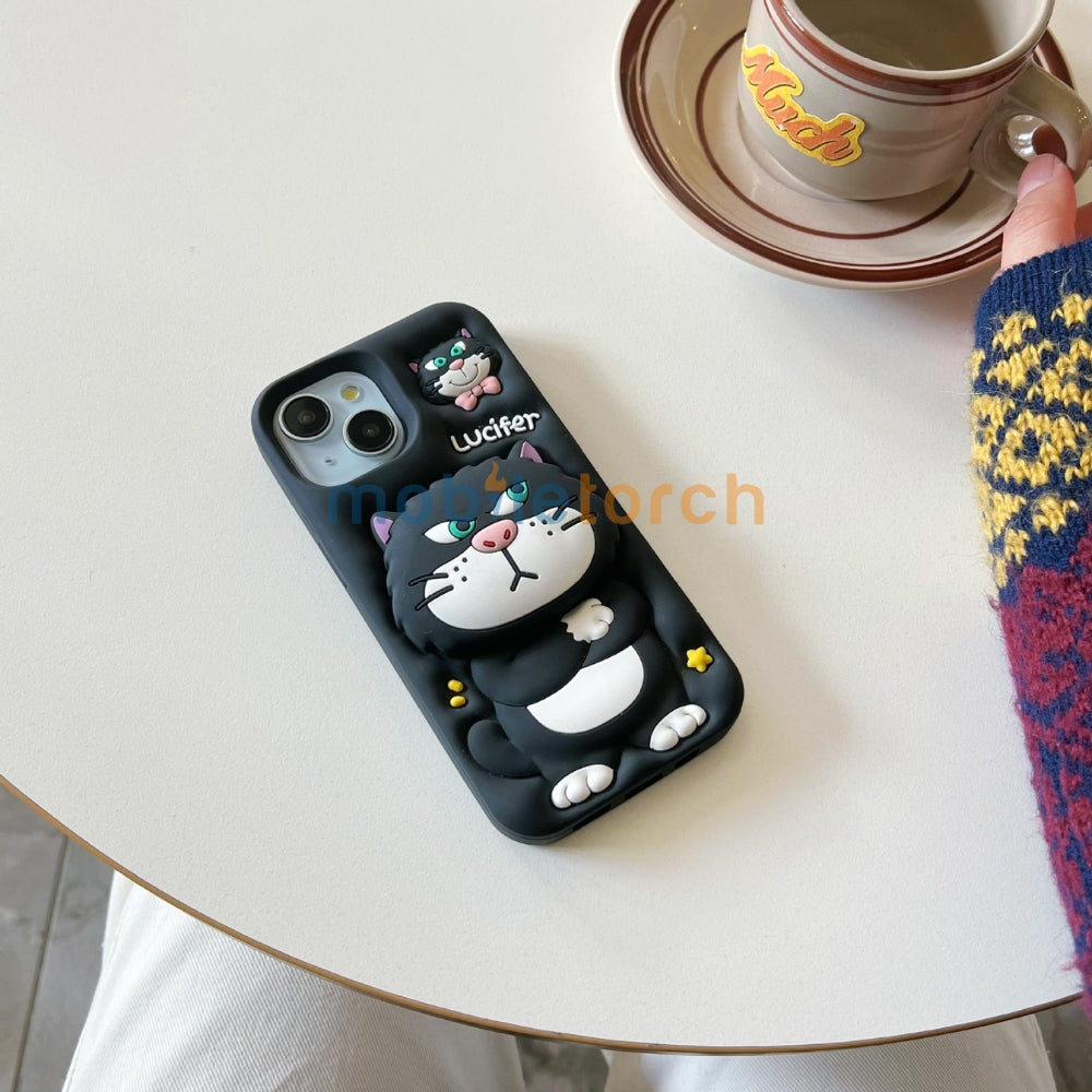 3D Cute Cat Holder Silicone Soft Phone Case - iPhone 15 Pro Max