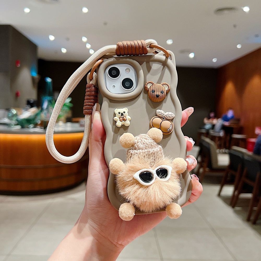 3D Ear Wave with Cute Specs Fur Cartoon Phone Case