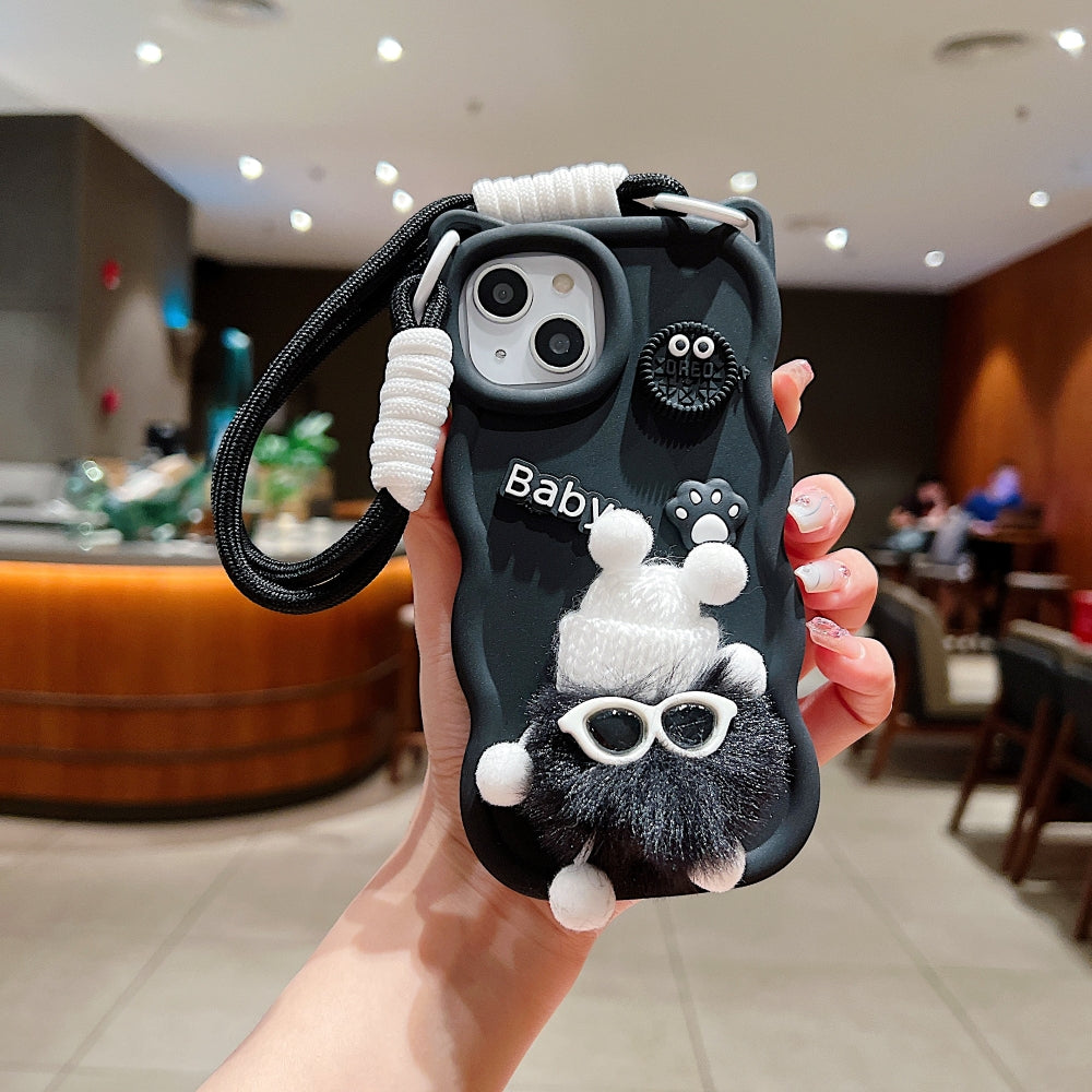 3D Ear Wave with Cute Specs Fur Cartoon Phone Case
