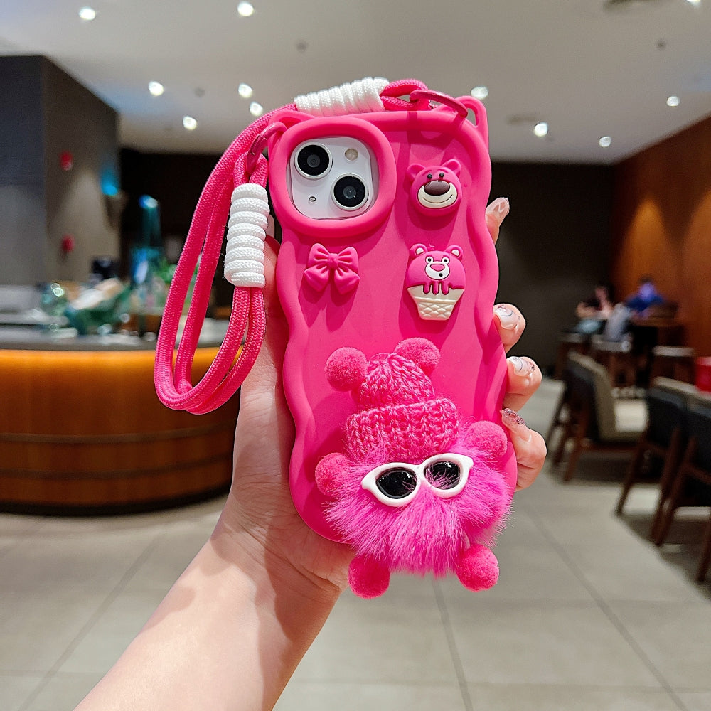 3D Ear Wave with Cute Specs Fur Cartoon Phone Case