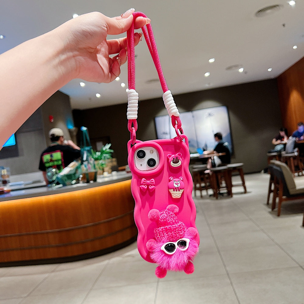 3D Ear Wave with Cute Specs Fur Cartoon Phone Case