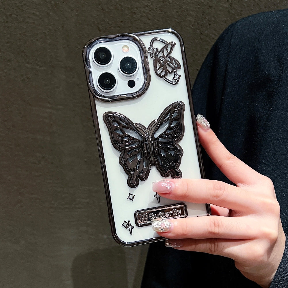 3D Electroplated Butterfly Folding Stand Embossed Phone Cover - iPhone 15