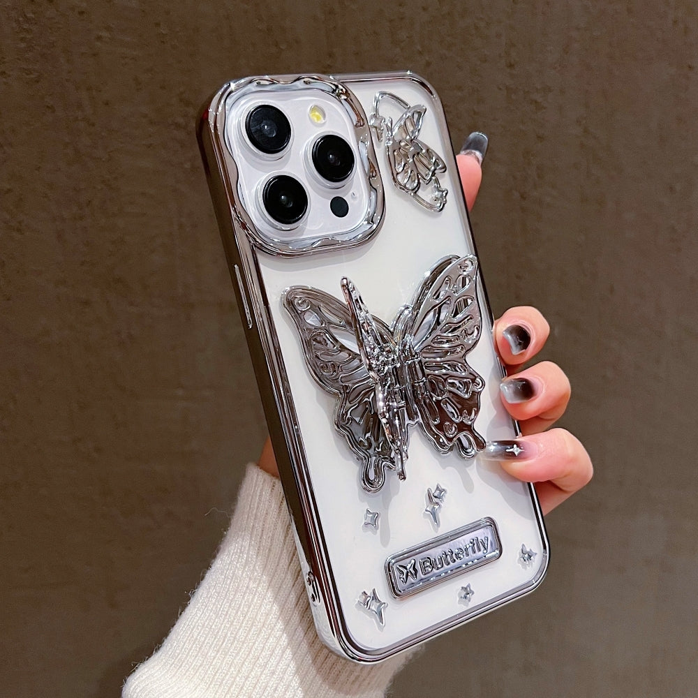 3D Electroplated Butterfly Folding Stand Embossed Phone Cover - iPhone 14