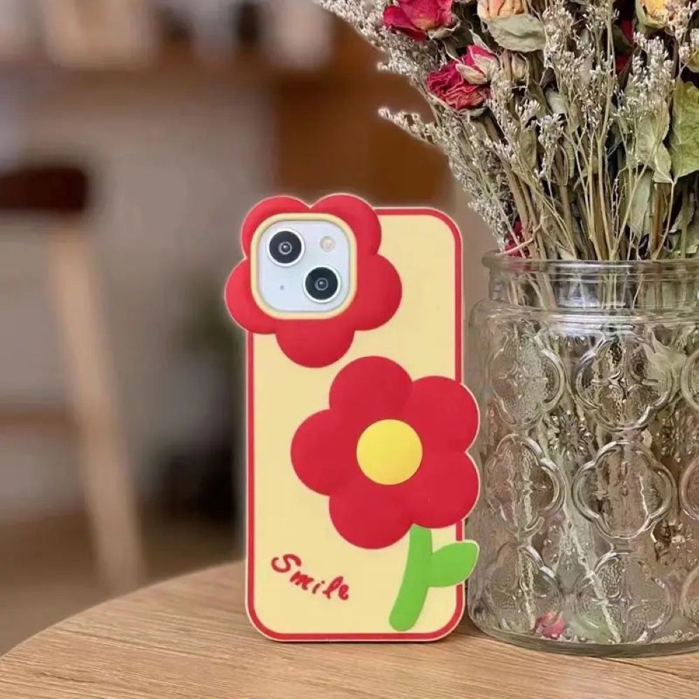 3D Flower Cartoon Shockproof Silicone Soft Cover - iPhone 15 Pro Max