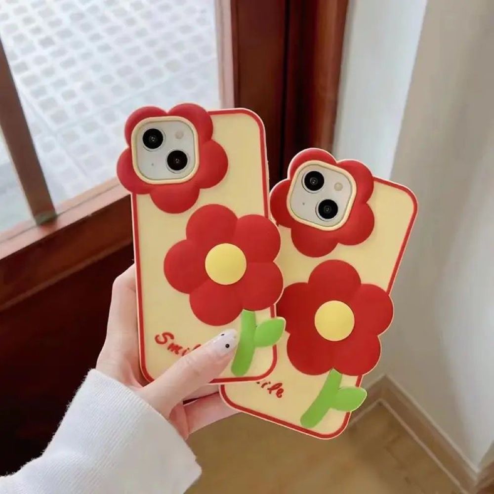 3D Flower Cartoon Shockproof Silicone Soft Cover - iPhone 15 Pro Max