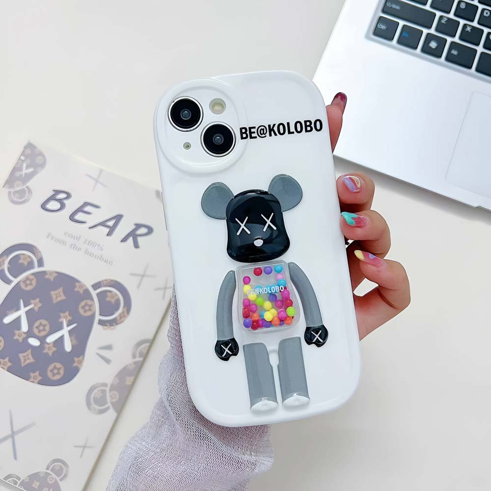 3D Machine Bear Soft Phone Case With Random Color Bracelet