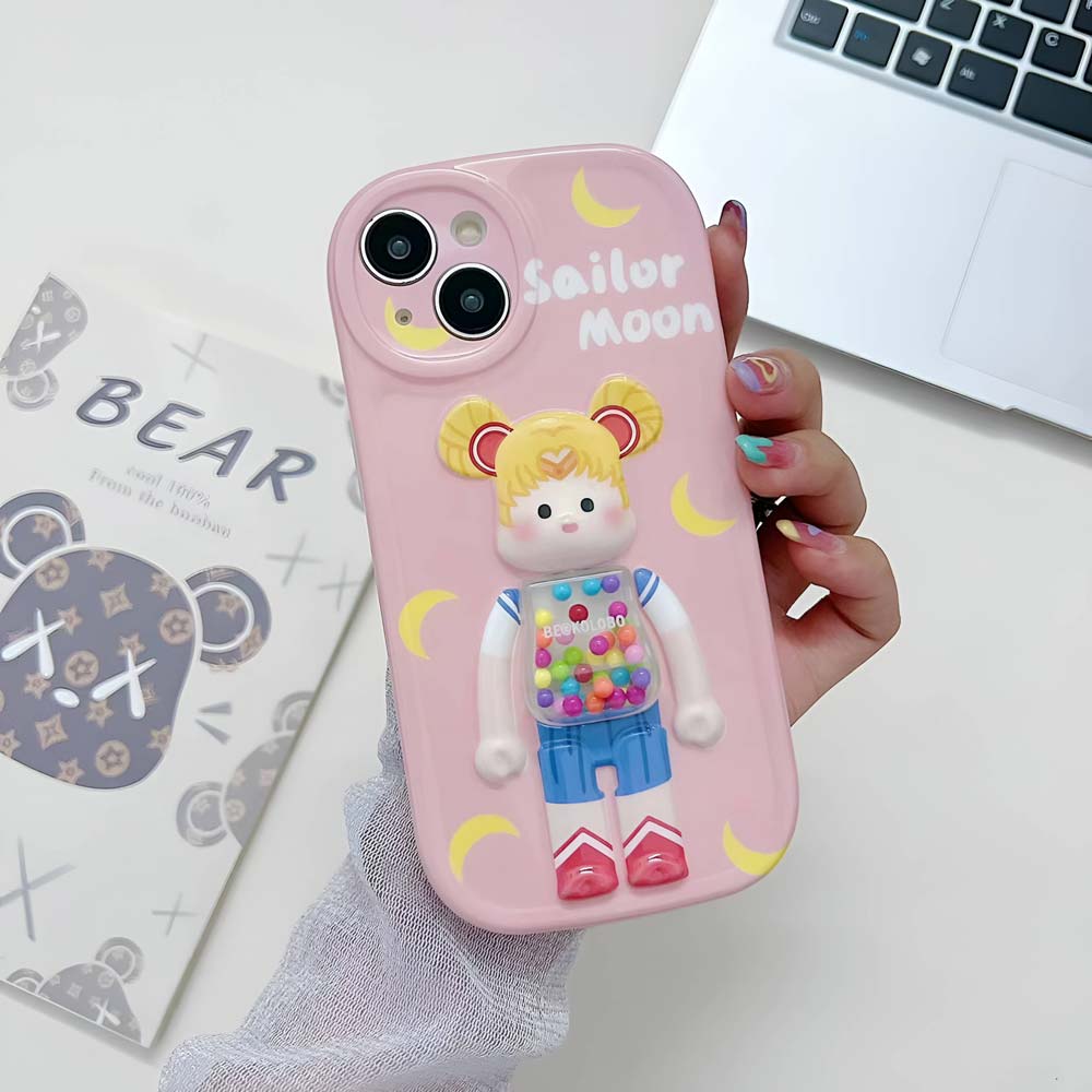 3D Machine Bear Soft Phone Case With Random Color Bracelet