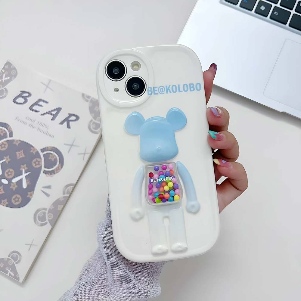3D Machine Bear Soft Phone Case With Random Color Bracelet