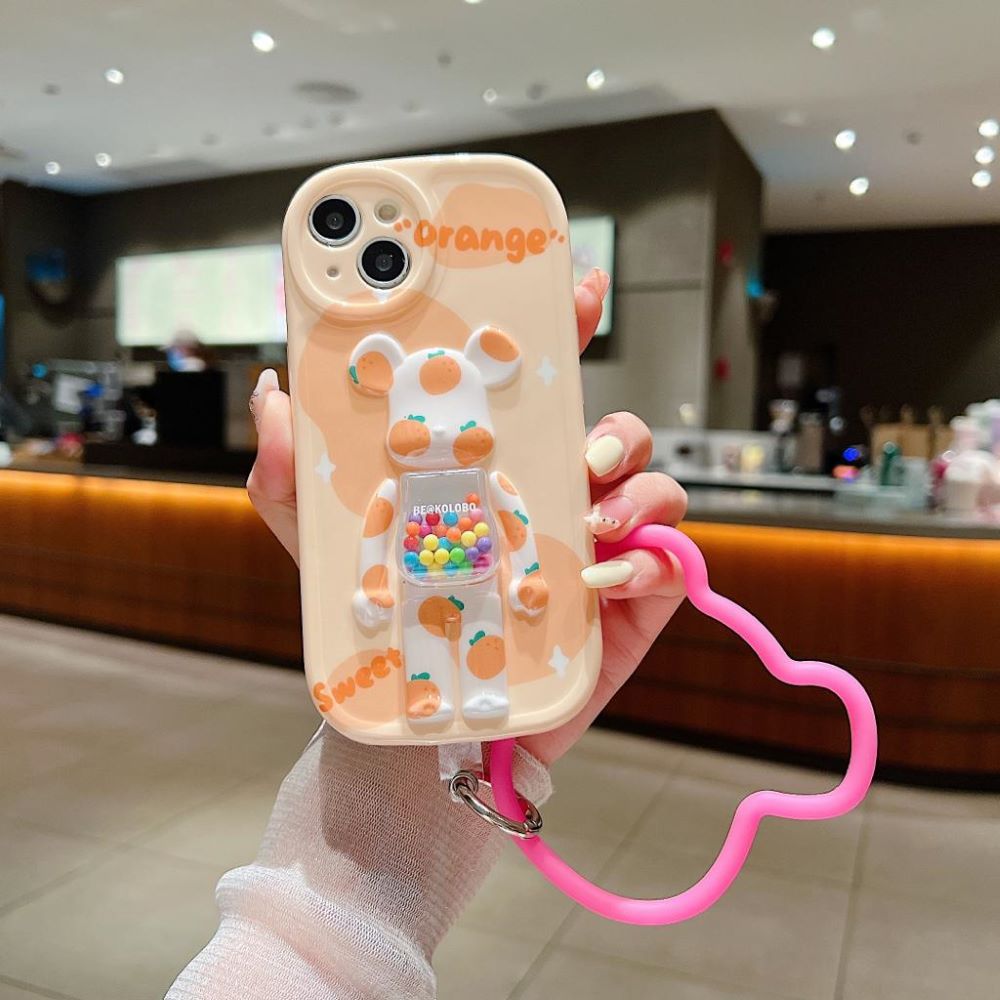 3D Machine Bear Soft Phone Case With Random Color Bracelet