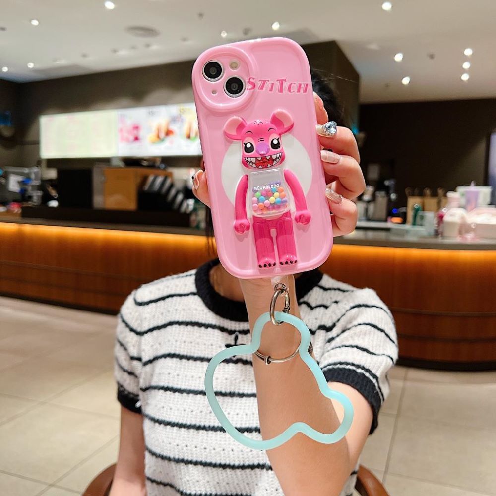 3D Machine Bear Soft Phone Case With Random Color Bracelet