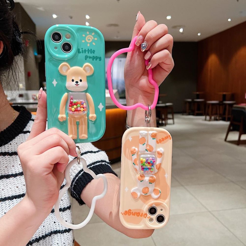 3D Machine Bear Soft Phone Case With Random Color Bracelet