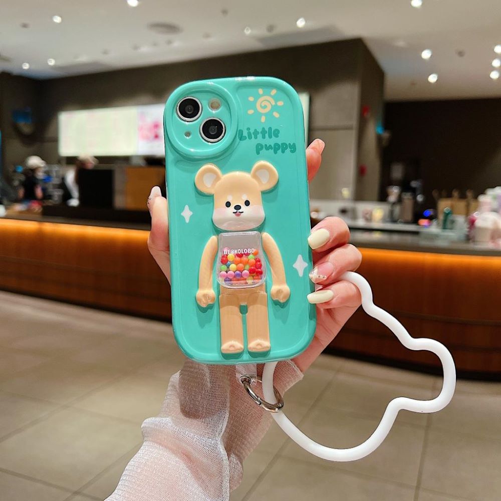3D Machine Bear Soft Phone Case With Random Color Bracelet