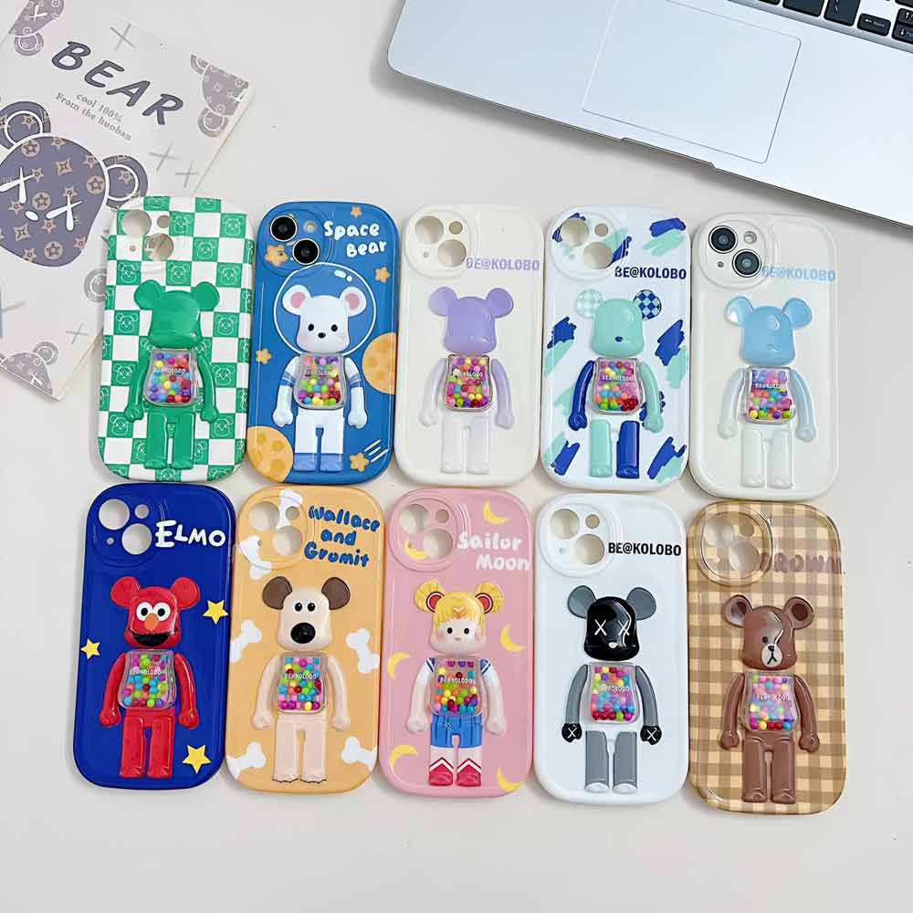 3D Machine Bear Soft Phone Case With Random Color Bracelet