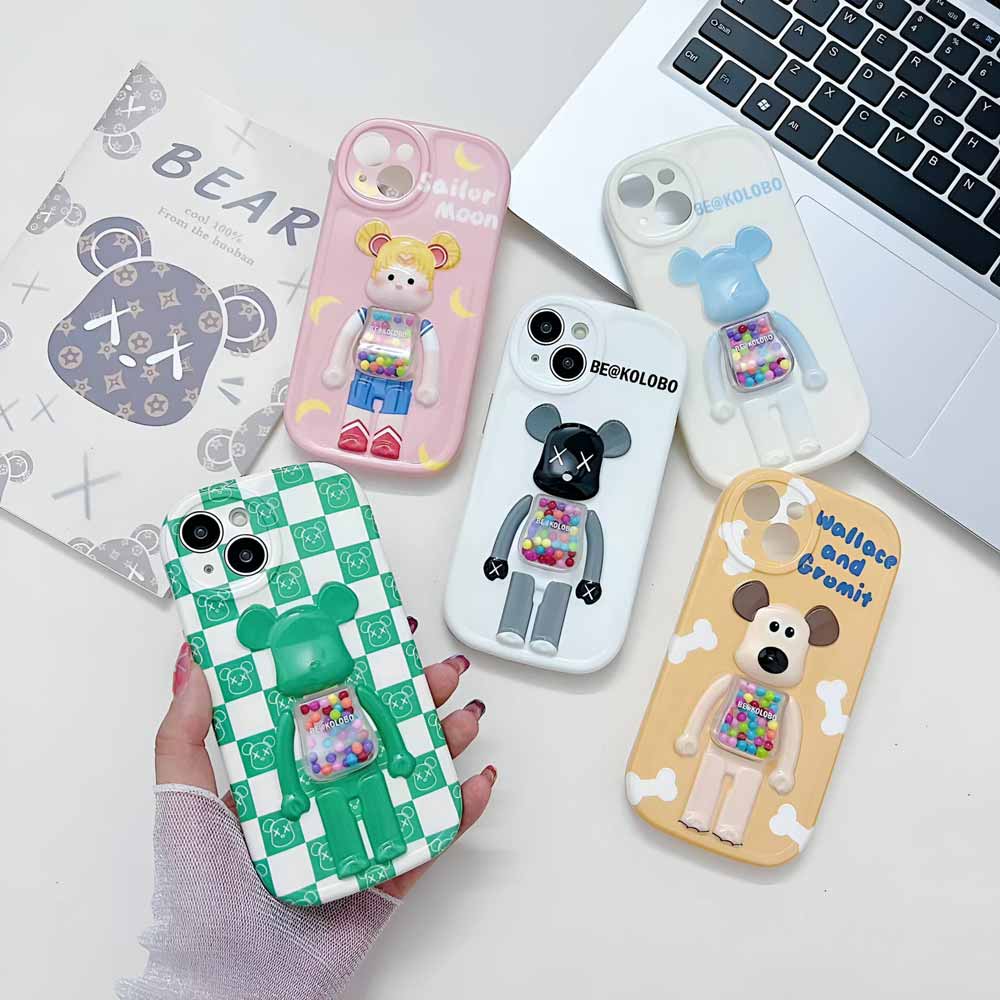 3D Machine Bear Soft Phone Case With Random Color Bracelet
