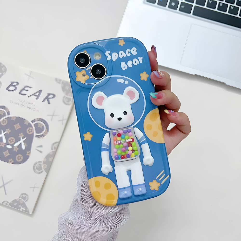 3D Machine Bear Soft Phone Case With Random Color Bracelet