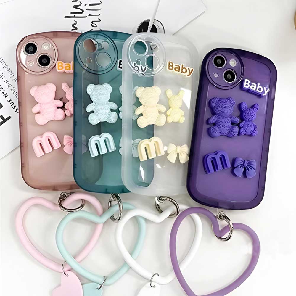 3D Teddy Ornament Heart Bracelet Color Transparent Cover