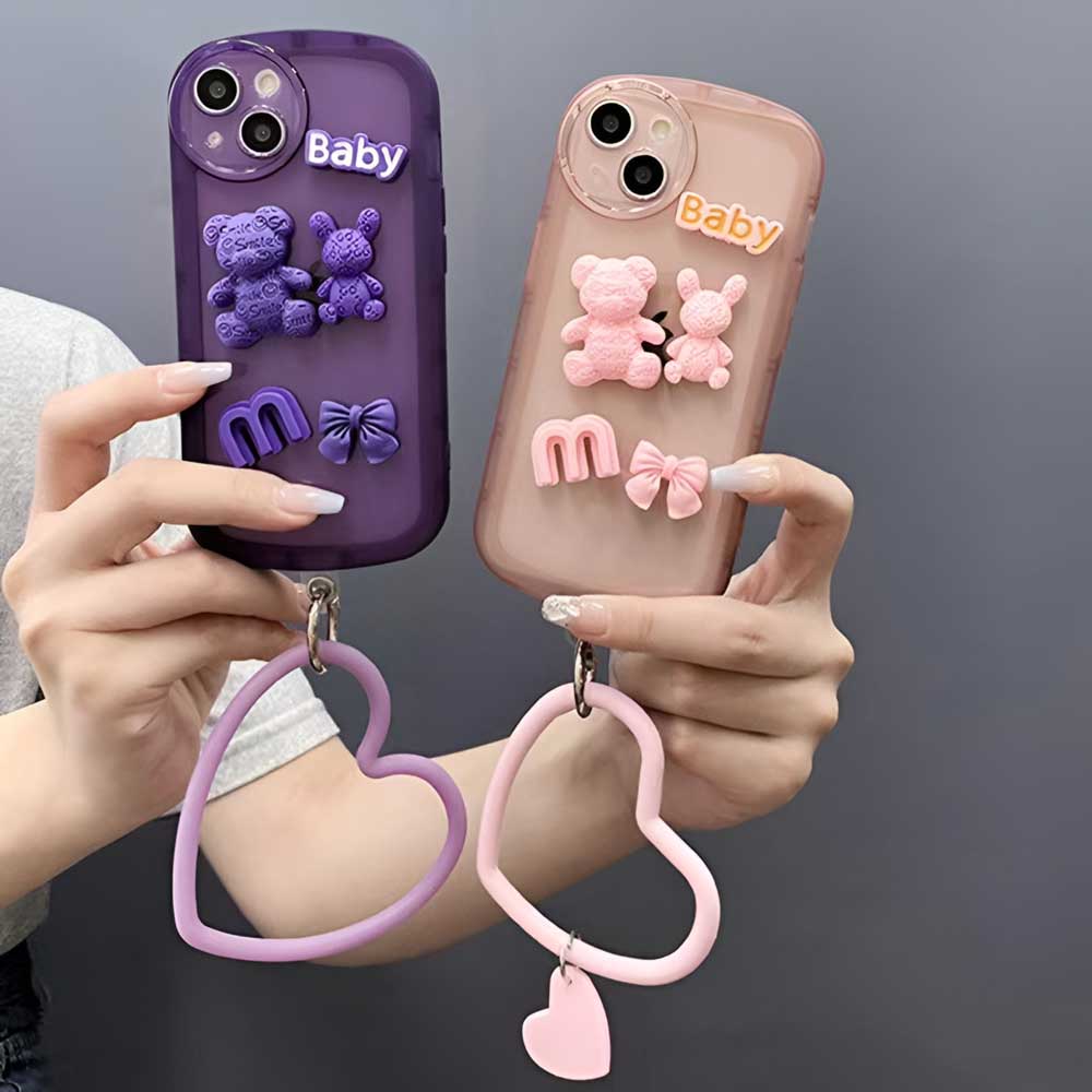 3D Teddy Ornament Heart Bracelet Color Transparent TPU Cover - Mi 12C
