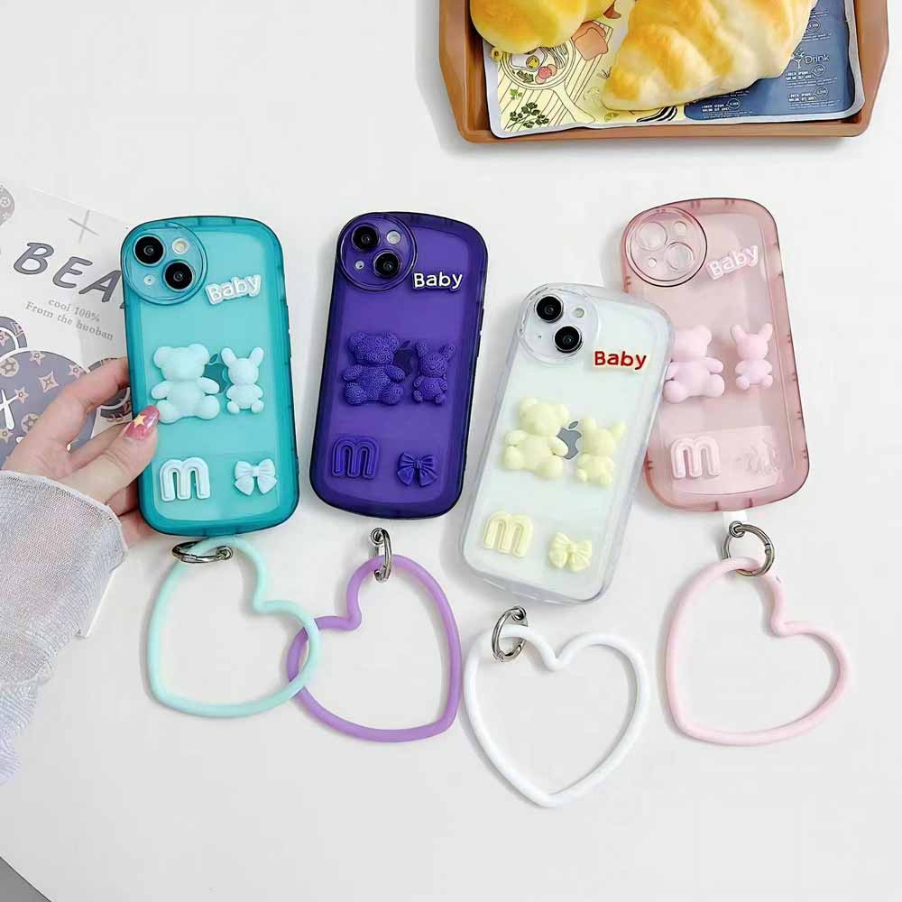 3D Teddy Ornament Heart Bracelet Color Transparent TPU Cover - Samsung A34 5G