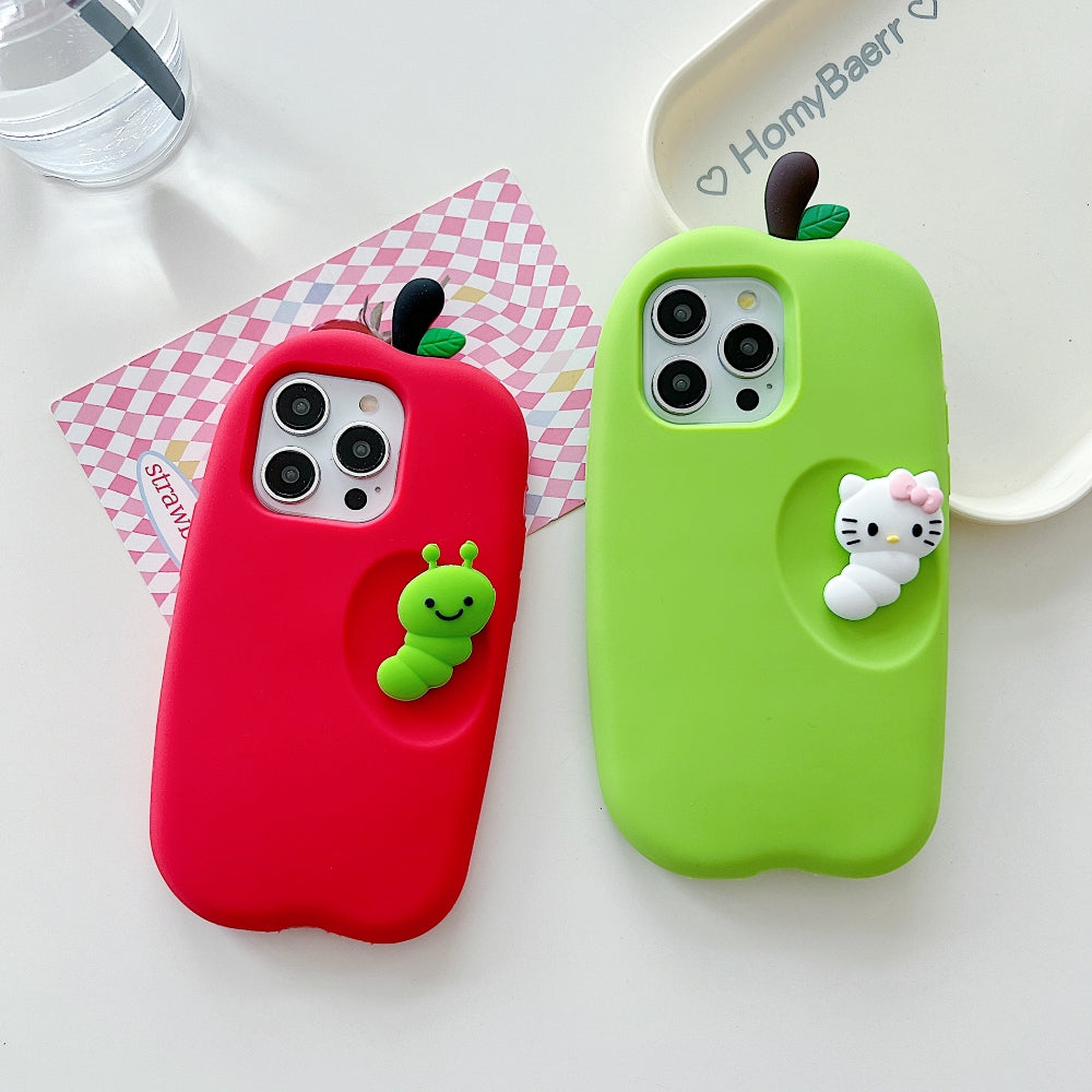 3D Caterpillar and Kitty Apple Design Silicone Phone Case | Mobile Cover - iPhone 13