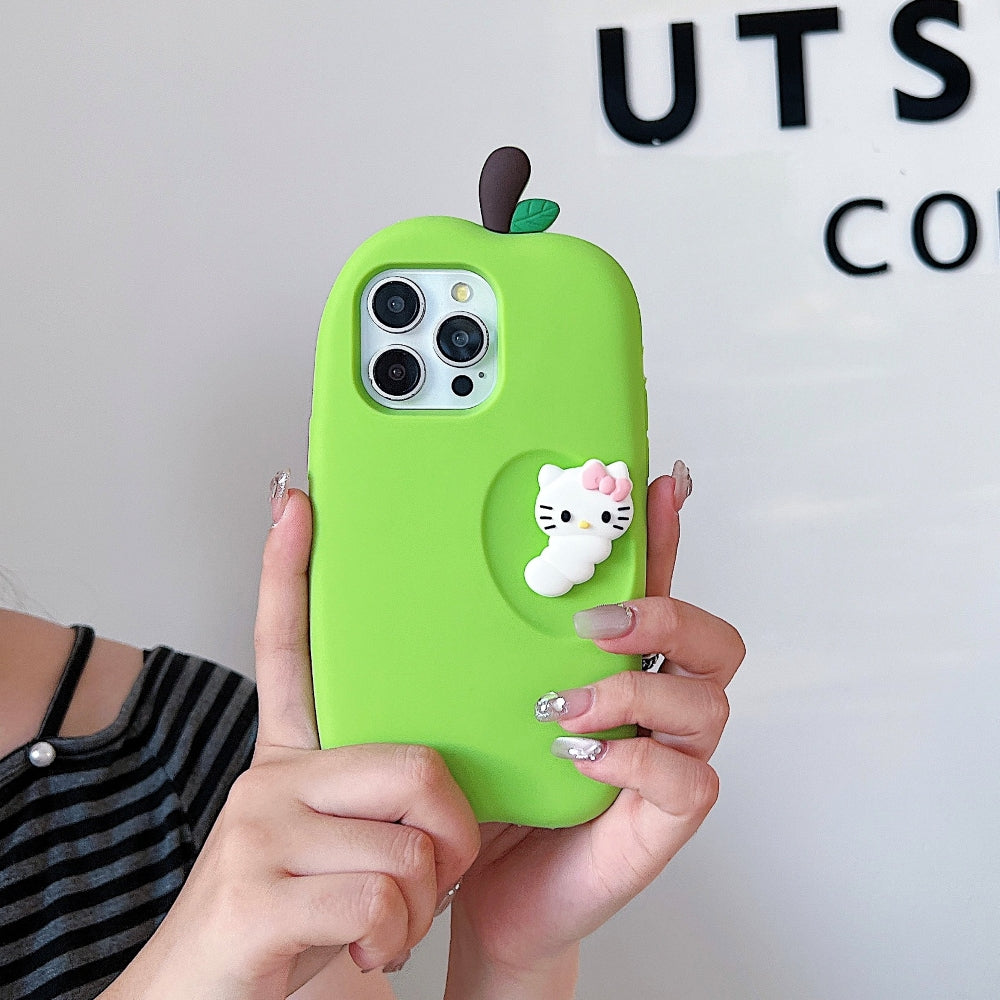 3D Caterpillar and Kitty Apple Design Silicone Phone Case | Mobile Cover - iPhone 13