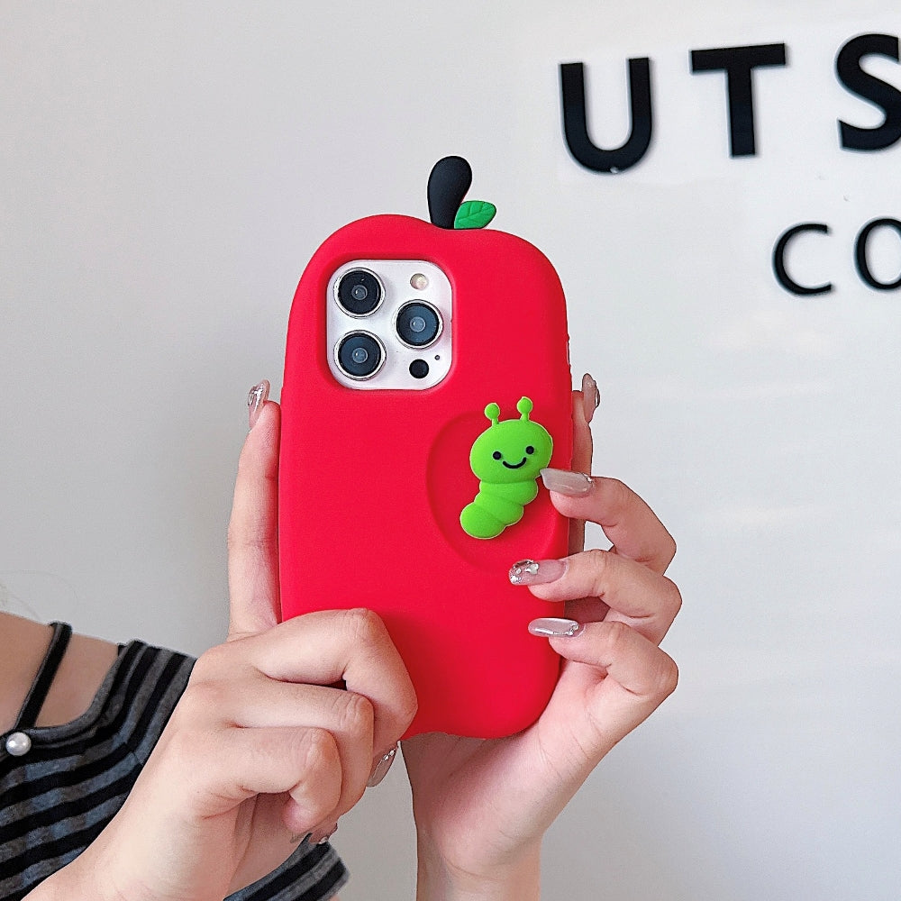 3D Caterpillar and Kitty Apple Design Silicone Phone Case | Mobile Cover - iPhone 13