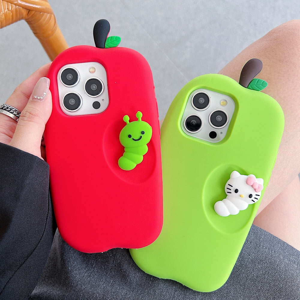 3D Caterpillar and Kitty Apple Design Silicone Phone Case | Mobile Cover - iPhone 13
