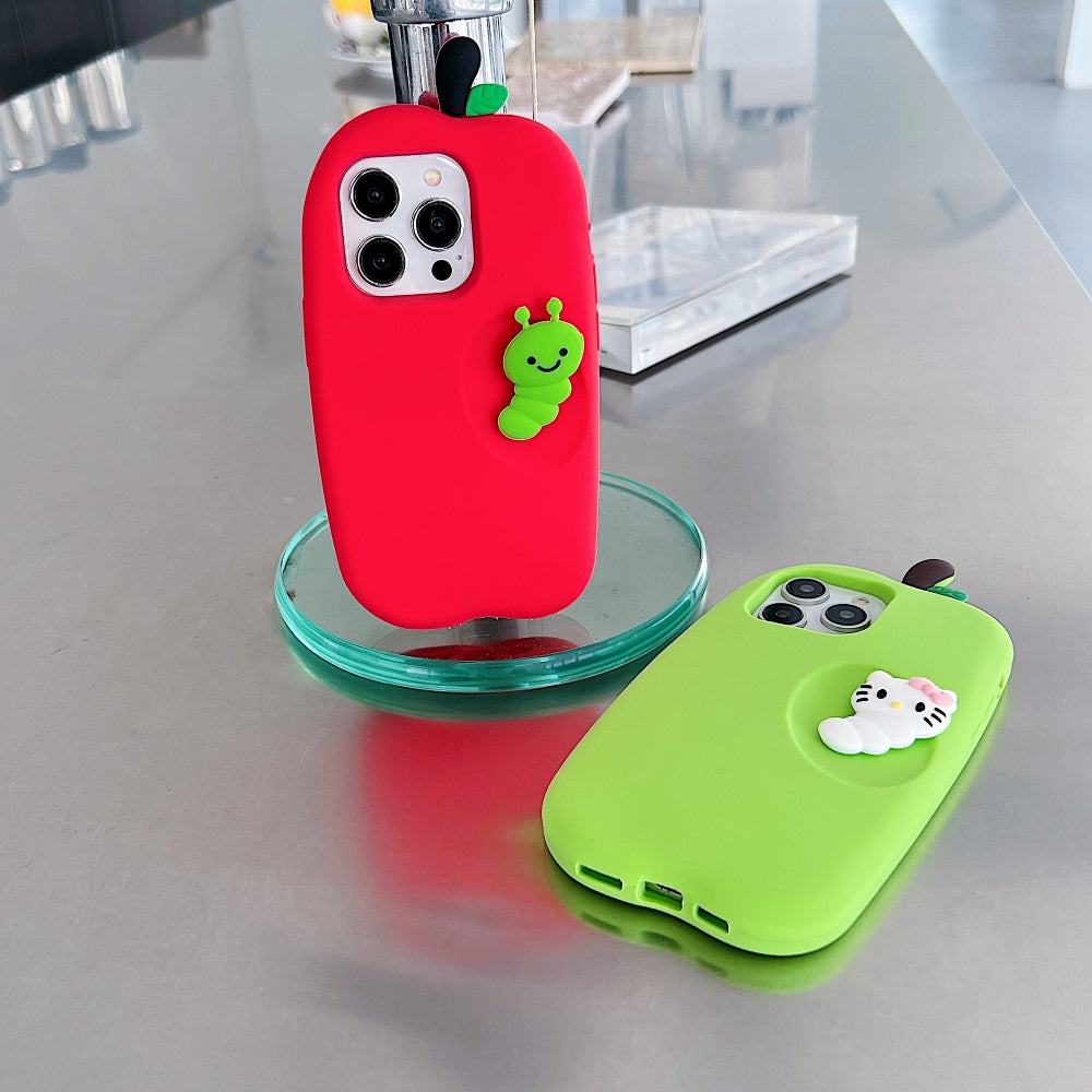 3D Caterpillar and Kitty Apple Design Silicone Phone Case | Mobile Cover - iPhone 13