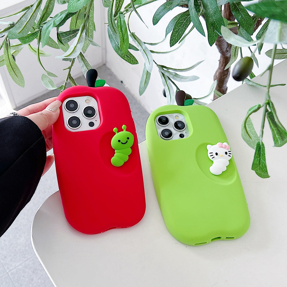 3D Caterpillar and Kitty Apple Design Silicone Phone Case | Mobile Cover - iPhone 13