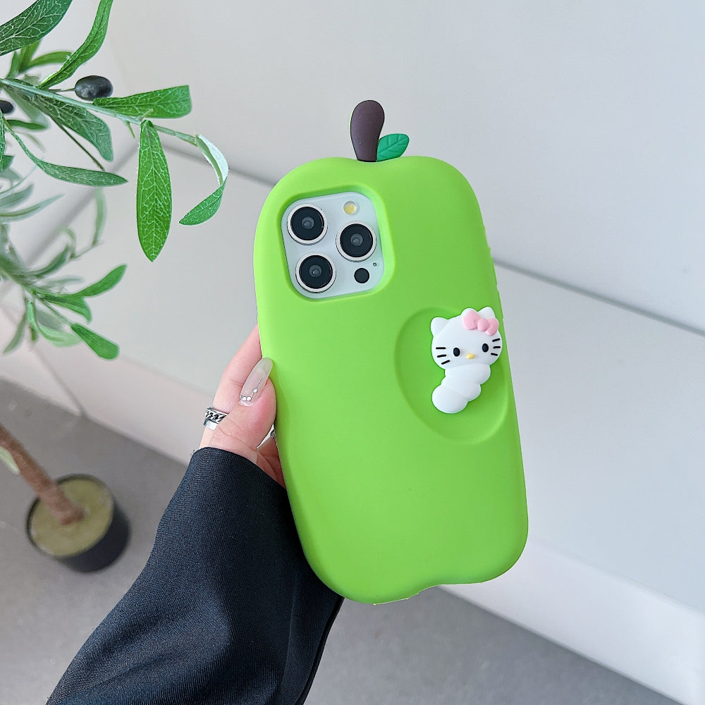 3D Caterpillar and Kitty Apple Design Silicone Phone Case | Mobile Cover - iPhone 13