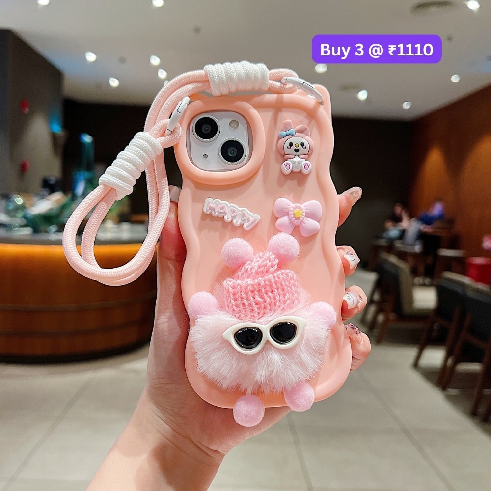 3D Ear Wave with Cute Specs Fur Cartoon TPU (Soft) Phone Case | Mobile Cover - Samsung A56