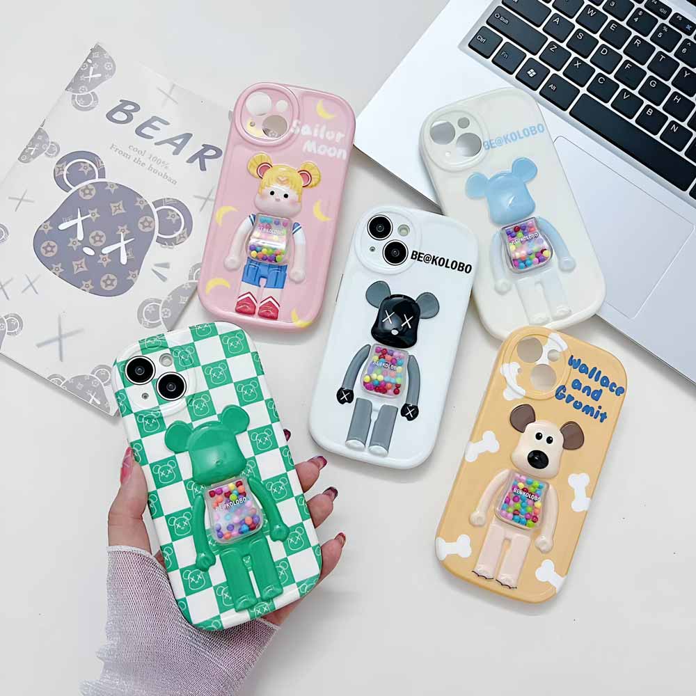 3D Machine Bear Soft Phone Case With Random Color Bracelet - iPhone 12