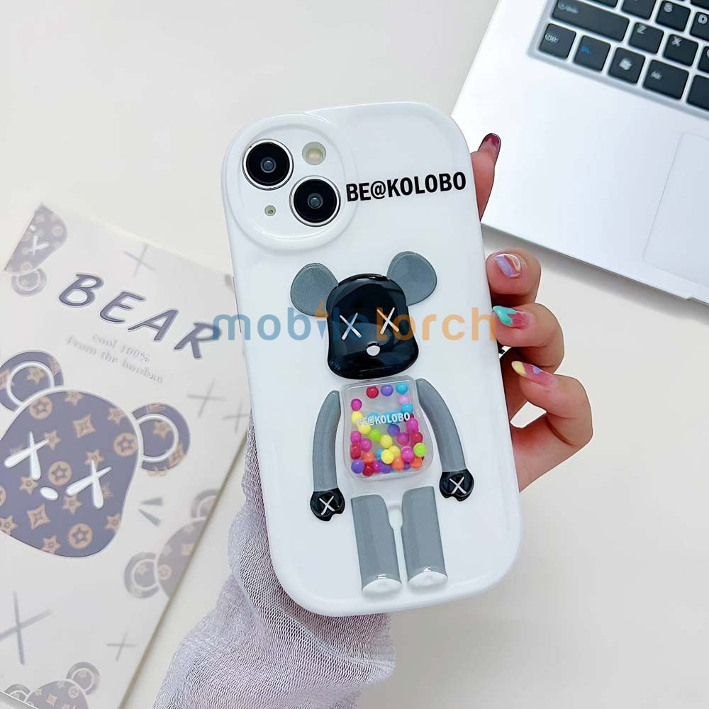 3D Machine Bear Soft Phone Case With Random Color Bracelet - iPhone 14 Pro