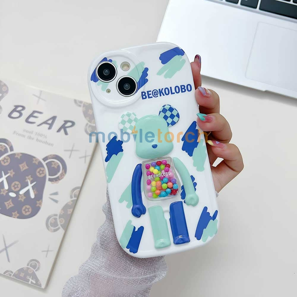 3D Machine Bear Soft Phone Case With Random Color Bracelet - iPhone 14 Pro