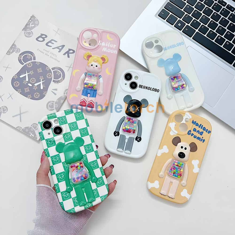 3D Machine Bear Soft Phone Case With Random Color Bracelet - iPhone 14 Pro