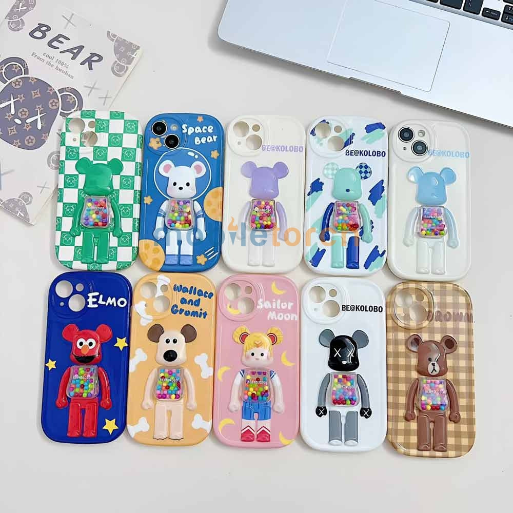 3D Machine Bear Soft Phone Case With Random Color Bracelet - iPhone 14 Pro