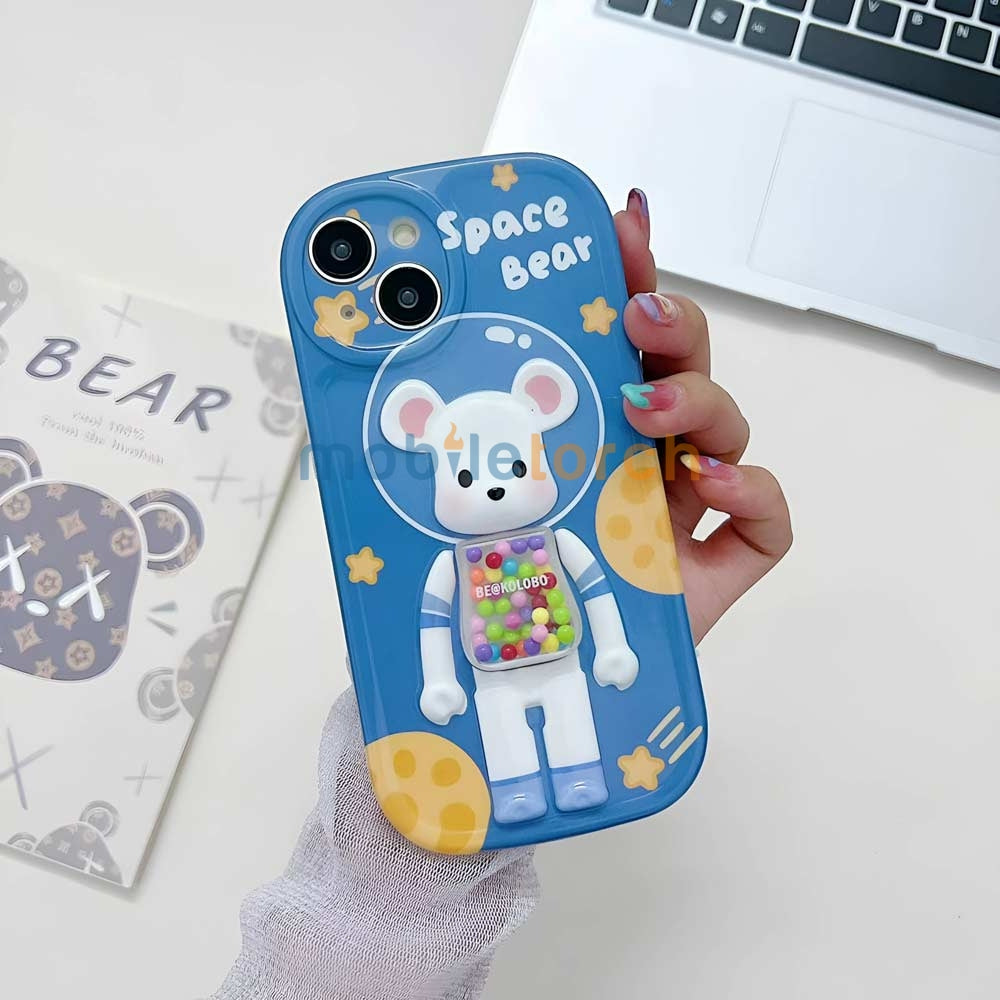 3D Machine Bear Soft Phone Case With Random Color Bracelet - iPhone 14 Pro