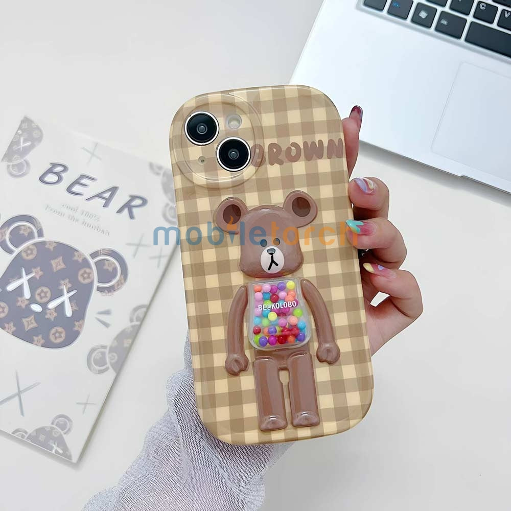 3D Machine Bear Soft Phone Case With Random Color Bracelet - iPhone 14 Pro
