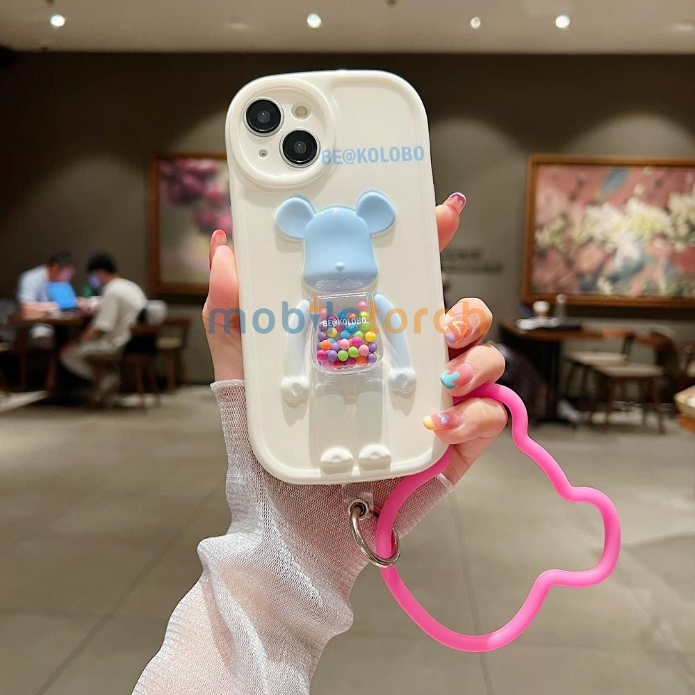 3D Machine Bear Soft Phone Case With Random Color Bracelet - iPhone 14 Pro