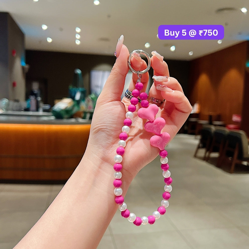 3 Heart Colorful Beads Phone Charm | Bracelet