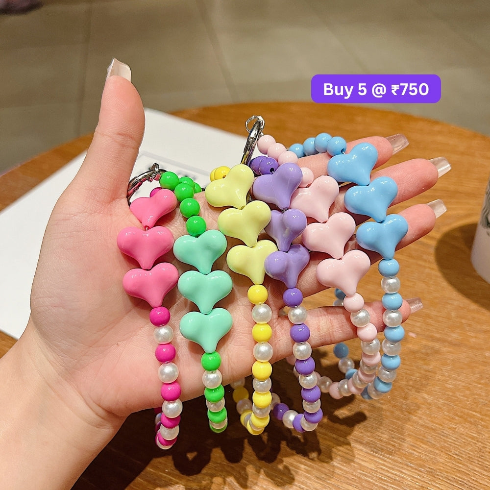 3 Heart Colorful Beads Phone Charm | Bracelet